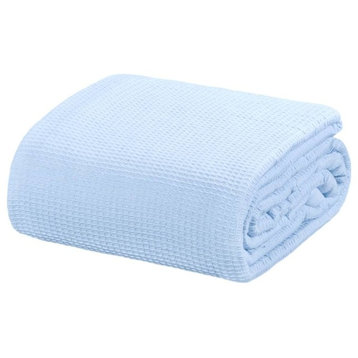 Crover Collection All Season Thermal Waffle Cotton Blanket, Cashmere Blue, King