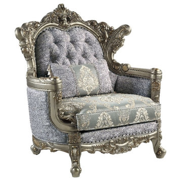 Pemberly Row Tufted Fabric/Wood Chair w/ Pillow in Gray/Antique Bronze