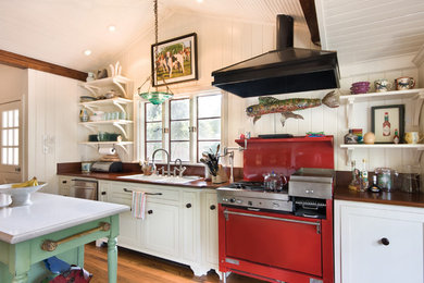 Kitchen - eclectic kitchen idea in New Orleans with colored appliances