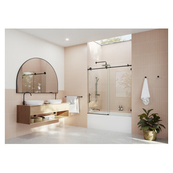52-56"x60" Frameless Bath Tub Sliding Shower Door, Matte Black