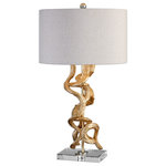Uttermost - Uttermost Twisted Vines Table Lamp, Gold - Add contemporary style to your space with the Uttermost Twisted Vines Table Lamp. This piece features a gold leaf finish with a crystal foot and matching finial. The round shade is made of oatmeal linen fabric. Features: