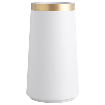 Elegant Matte White Gold Band Vase Tapered Designer 15" Ceramic Contemporary