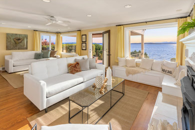 Photo of a beach style family room in Seattle.