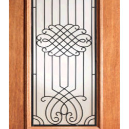 Designer Iron Scrollwork Glass, Single Door, Mahogany - Front Doors