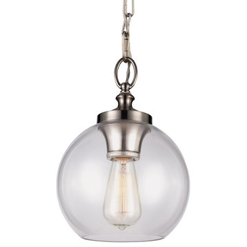 Murray Feiss P1308BS Tabby Clear Glass Mini Pendant, Brushed Steel