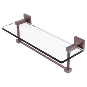 Montero 16" Glass Vanity Shelf with Integrated Towel Bar, Antique Copper