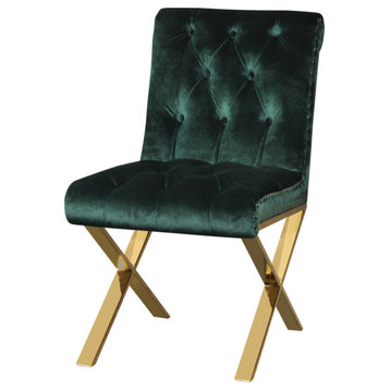 Claire Dining Chair, Frame, Gold; Upholstery, Green