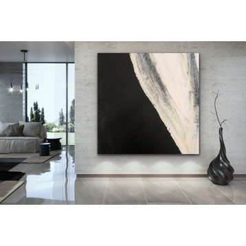 60x60 Inch Original Black White abstract Painting Large Modern Wall Art Decor