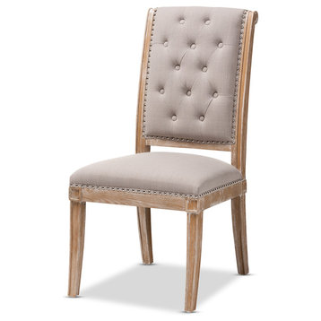 Charmant French Provincial Beige Weathered Oak Wood Dining Chair