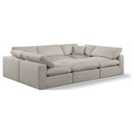 Meridian Furniture - Comfy Upholstered U-Shaped Modular Sectional, Beige, 6-Piece: 3 Armless Chair, 2 Corner Chair, 1 Ottoman, Linen Textured Fabric - Give your space a whole new look with this beige Comfy linen textured fabric sectional. This handsome sectional fits nicely with other items in the Comfy collection and is a versatile seating option designed for adaptability, comfort and style. Wrapped in rich beige durable linen textured fabric upholstery, this sectional offers a plush embrace of overstuffed down feather cushions, carefully crafted to deliver the highest level of comfort. The perfect seat for creating an oasis for relaxation, this sectional has thick foam surrounding its frame for added support and coziness.
