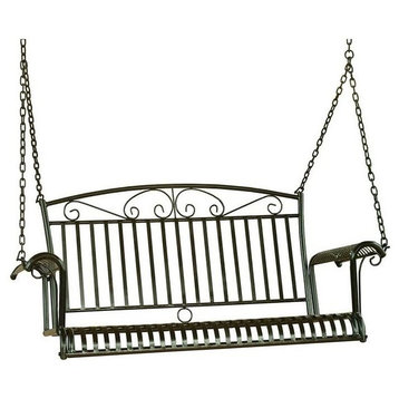 Pemberly Row Iron Patio Porch Swing in Black