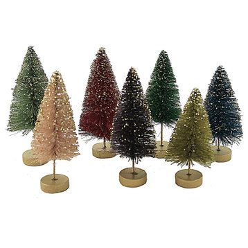 Christmas Jewel-Tone Mini Bottle Brush Plastic Trees Glittered Gold Lc0664