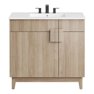 Modway Miles 36" Wood Bathroom Vanity with Tapered Legs in White/Oak ...