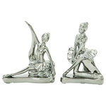 The Novogratz - Glam Silver Porcelain Ceramic Sculpture Set 96748 - Adorn your surface space by incorporating sculpture into your decor to add depth and texture in your home. Can be arranged together or separately in spaces with glam theme. Style up an accent table or mantel by adding this set along with plants, books, or other home decorations. Designed with felt or rubber stoppers at the base that prevent scratching furniture and table tops, as well as sliding around. This item ships in 1 carton. Please note that this item is for decorative use only. Adorn your surface space by incorporating sculpture into your décor to add depth and texture in your home. Porcelain sculpture makes a great gift for any occasion. Suitable for indoor use only. This item ships fully assembled in one piece. This silver colored porcelain statue comes as a set of 2. Glam style.