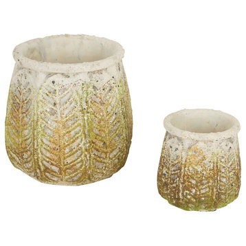 Ancient Leaf Cement Flower Pots, 2-Piece Set