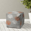 17" Gray and White Polyester Cube Coral Indoor Outdoor Pouf Ottoman