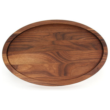 BigWood Boards Large Oval Carving Board Trencher, Walnut, 15" x 24"
