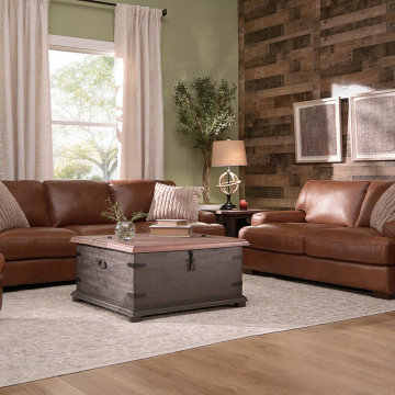 Modern Brown Leather Sofa with Track Arms – Gunner