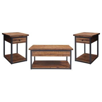 Claremont Rustic Wood Set, Coffee Table and Two End Tables