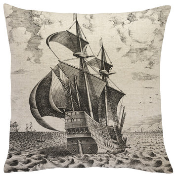 Vintage Ship Linen Throw Pillow