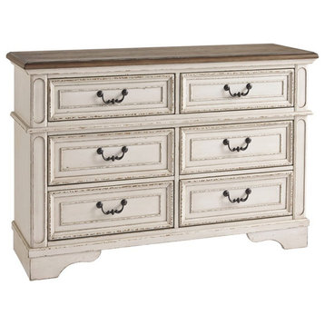 Bowery Hill 6 Drawer Double Dresser in White and Brown