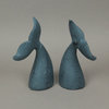 Set of 2 Blue Cast Iron Whale Tail Bookends Nautical Home Decor Bookshelf Sculp