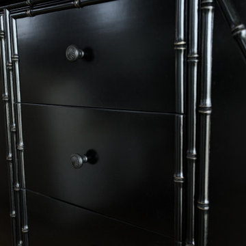 Custom handcrafted black buffet dresser with bamboo trim Bali coastal design