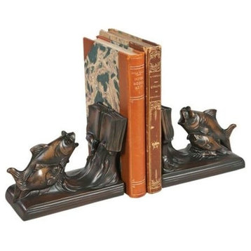 Bookends Bookend MOUNTAIN Lodge Schooling Fish Resin Hand-Painted