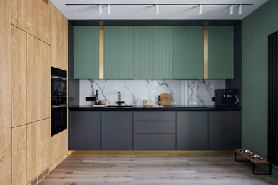 На фото: кухня среднего размера в современном стиле