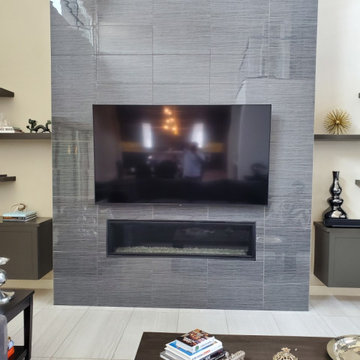 2 82" Samsung TVs on Tile Fireplaces