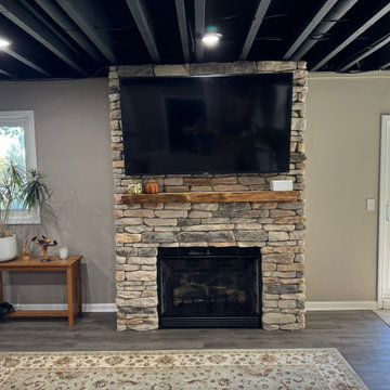 Transitional Basement With Under-Stair Wet Bar