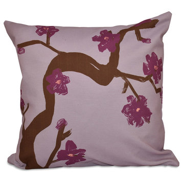 Polyester Pillow, Floral, Purple, 18"x18"