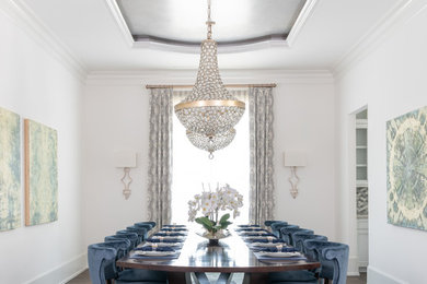 Enclosed dining room - huge transitional dark wood floor and brown floor enclosed dining room idea in Other with white walls