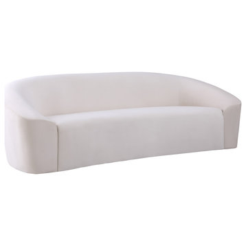 Riley Velvet Upholstered Rounded Sofa, Cream