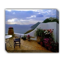 Santorini Rooftop Outdoor Canvas Art - Artwork