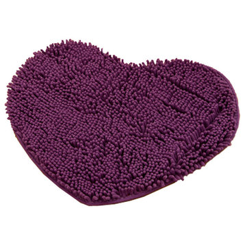 Super Soft Chenille Heart-Shaped Bedroom Door Mat, Dark Purple
