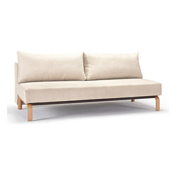 "Innovation" Sly Sleek Light Natural Khaki Sofa Bed / Lacquered Oak Legs - Sofas