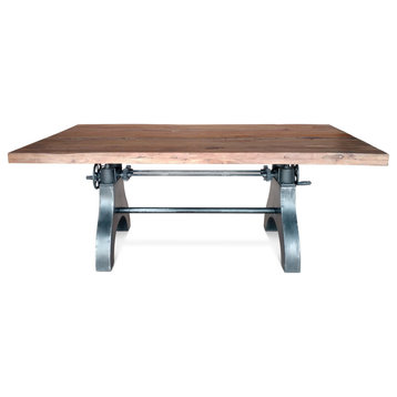 KNOX Adjustable Height Dining Table - Cast Iron Crank Base - Natural Rustic