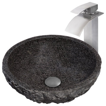 Absolute Natural Granite Stone Vessel Sink Combo with Faucet and Drain, Brushed Nickel