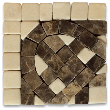 Marble Mosaic Border Accent Tile Quadra Emperador 2.25x2.25 Tumbled, 1 piece