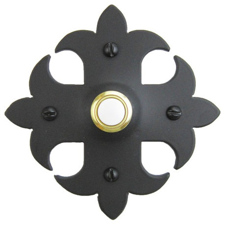 Classic Fleur De Lis Cross Iron Doorbell Cover SD1, Black, Gold