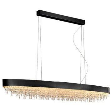 Crystal Chandelier, Black, 35.4"L x 5.9"W" x 5.5"H, Dimmable, Cool Light