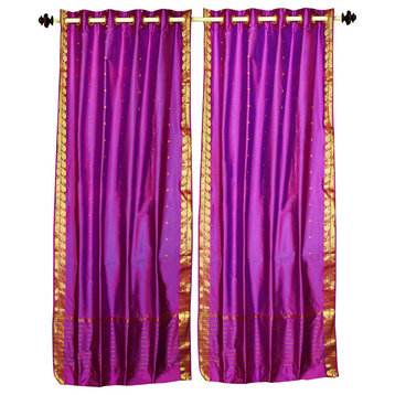 Violet Red Ring Top  Sheer Sari Curtain / Drape / Panel   - 60W x 96L - Piece