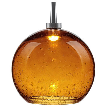 Bobo 2, Pendant, LED, 4" Kiss Canopy, Matte Chrome With Amber Glass Shade