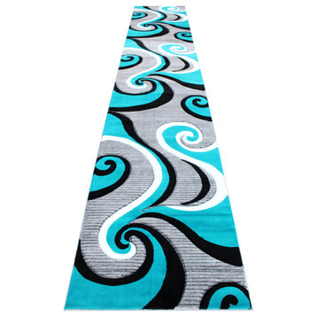 Athens Collection Runner 3' x 16' Abstract Area Rug, Turquoise
