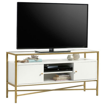 Sauder Harper Heights Engineered Wood/Glass 55" TV Stand in White/Gold Finish