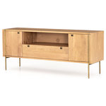 Four Hands - Four Hands Carlisle Media Console - Style meets simplicity in this Danish-inspired design. Solid natural oak welcomes cabinetry features and squared iron hardware in a satin brass finish.