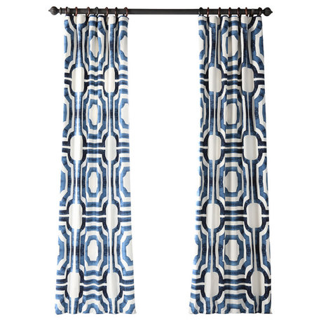 Mecca Printed Cotton Curtain 1 Panel, Blue, 50"x108"
