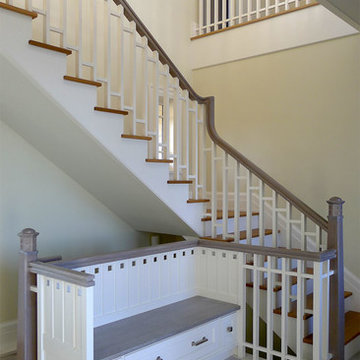 Mudroom & Rear Stair with storage bench inspired by Charles Rennie Mackintosh