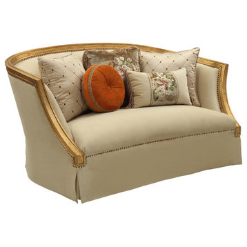 ACME Daesha Loveseat with 5 Pillows, Fabric and Antique Gold